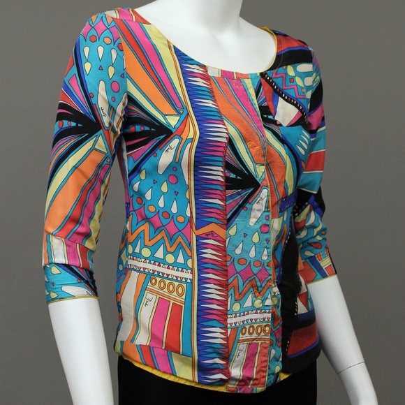 VINTAGE EMILIO PUCCI ABSTRACT LUCITE GEOMETRIC BUTTONS SPRING JACKET - Picture 4 of 8